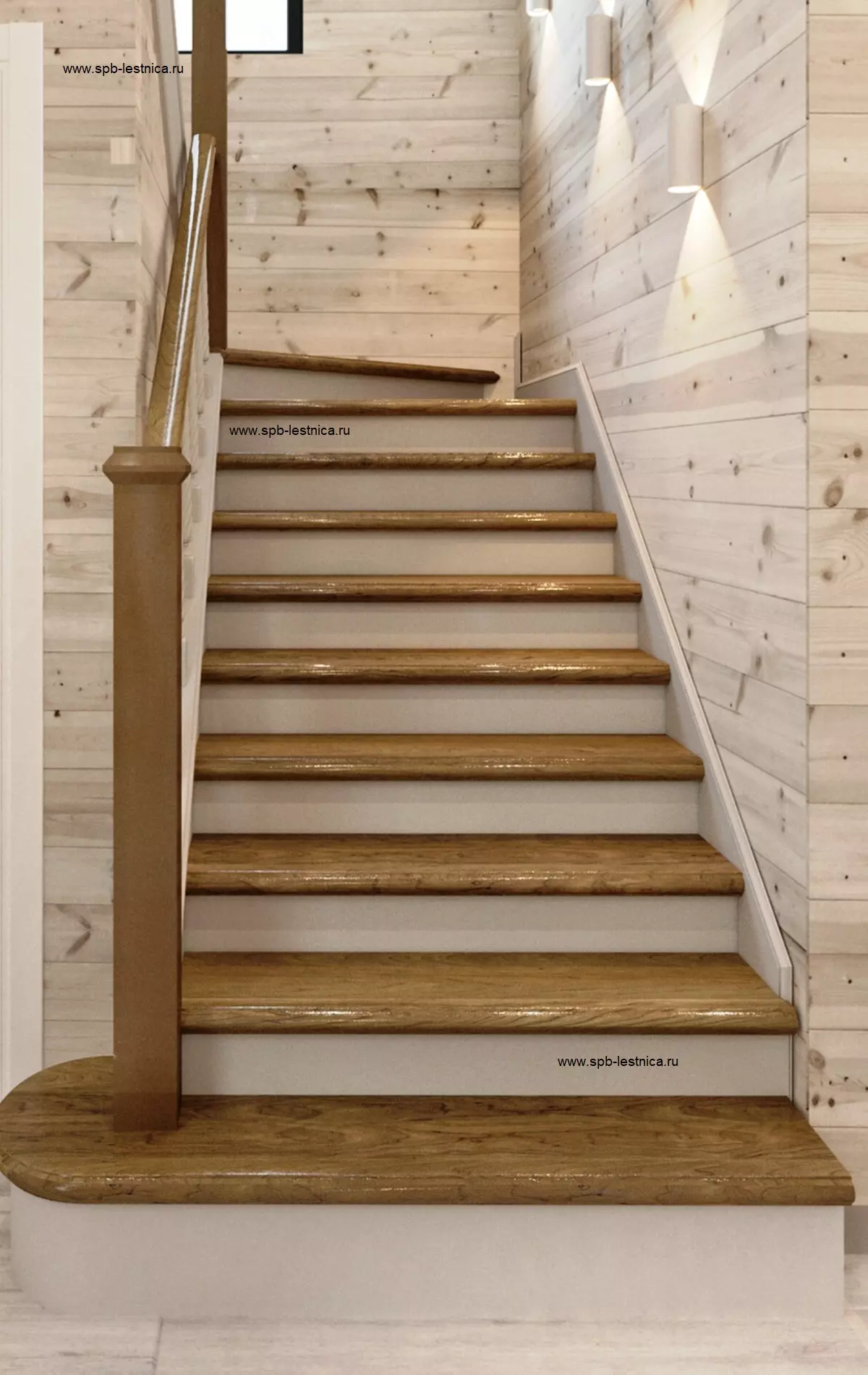 дизайн отделки бетонных ступеней лестницы дубом