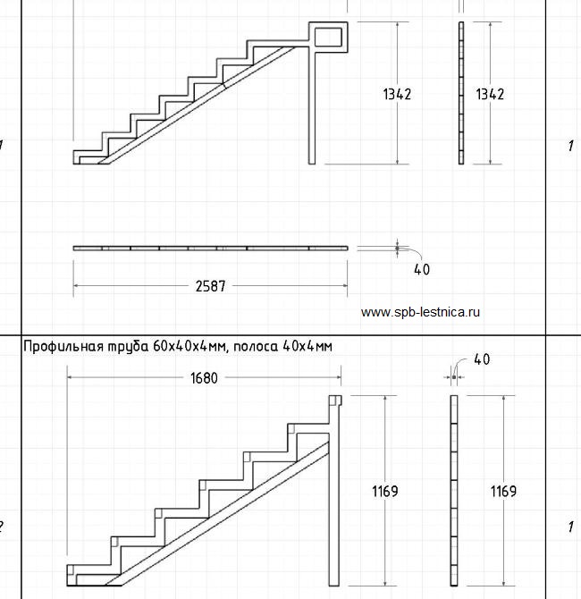 проект лестницы на металлическом каркасе с поворотом на 180