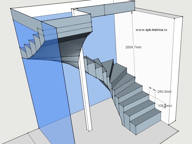 проект бетонной лестницы на 2 этажа дома