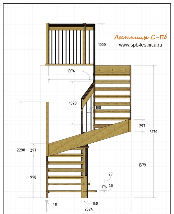 проект деревянной лестницы на больцах и тетиве