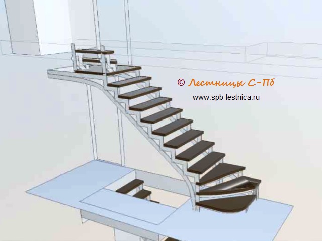 проект лестницы на металлокаркасе с поворотом на 180