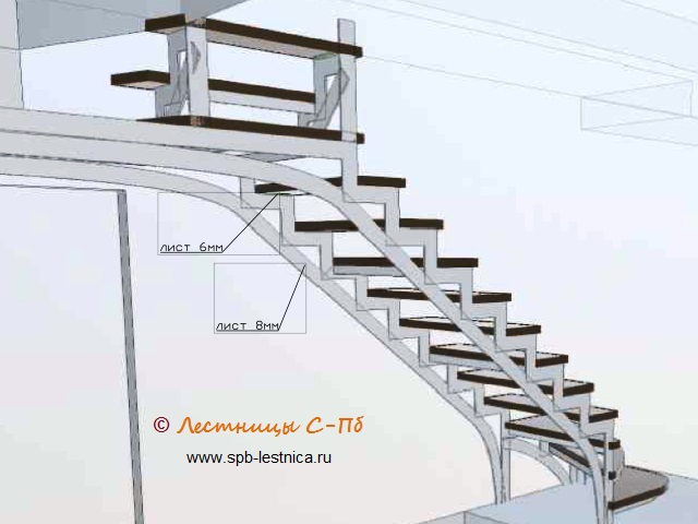 проект лестницы на металлокаркасе с поворотом на 180