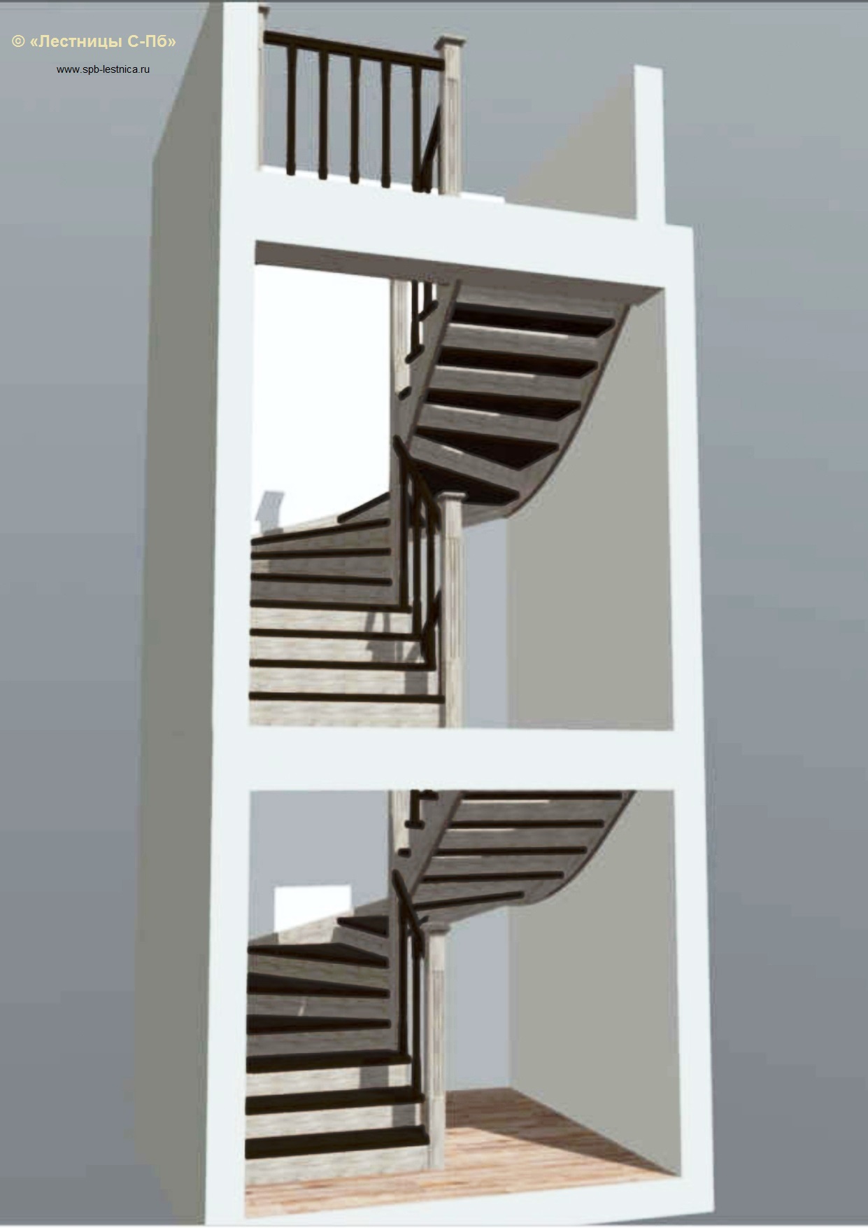 проект лестниц с 1 на 2 и 3 этаж загородного дома