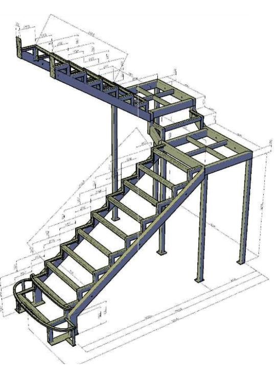проект металлической лестницы с 2 площадками