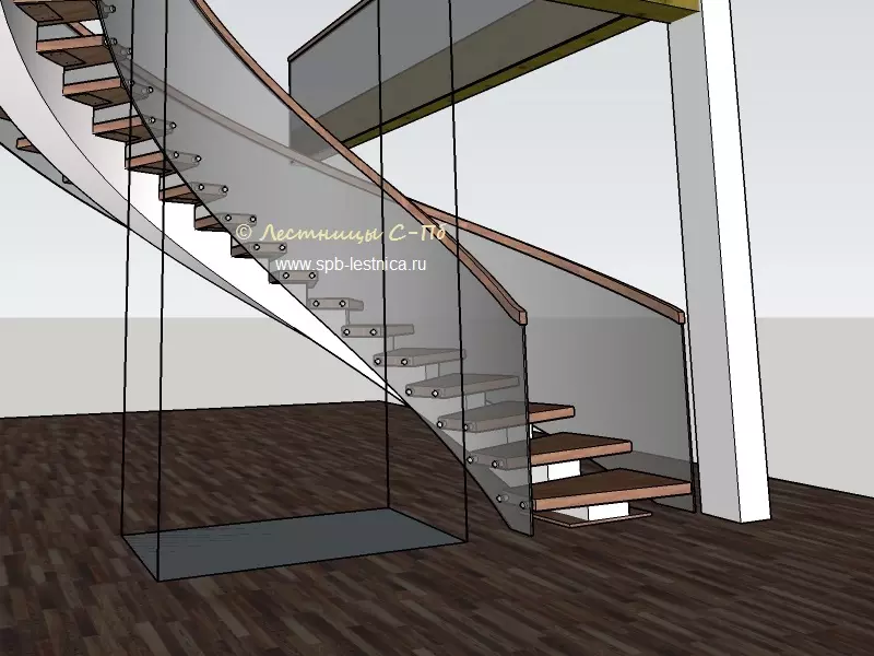 проект винтовой лестницы со стеклянным ограждением